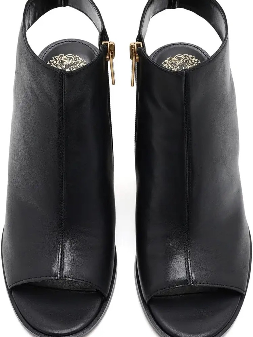 Vince Camuto Black Leather Open-Toe Zip-Back Mules
